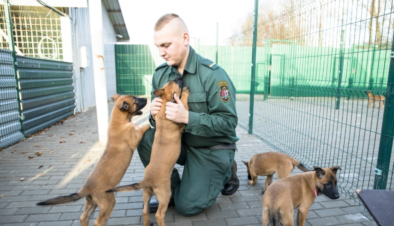 FOTO: Robežsargs ar kucēniem